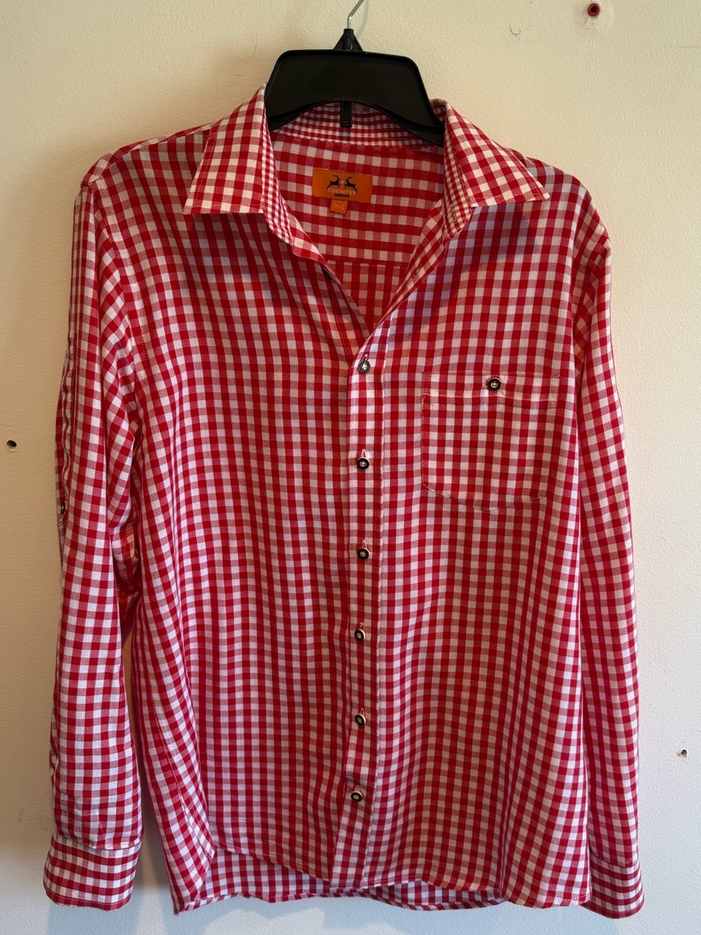 Country Maddox Red Gingham Button-Up Shirt Medium 100% Cotton Western